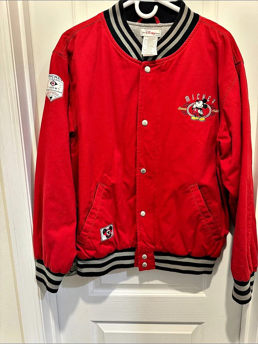 The Disney Store Mickey Mouse Original Mickey Varsity Jacket in Red - small